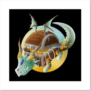 Kawaii Treasure Chest Dragon - With Background Posters and Art